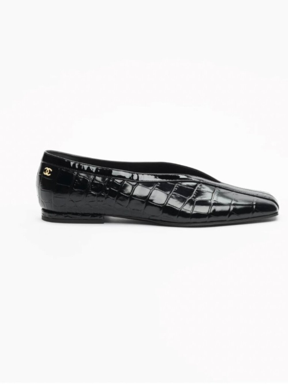Chanel Croc Embossed Ballet Flats Black Patent Calfskin 36.5 SS26 Blazy - Picture 2 of 11